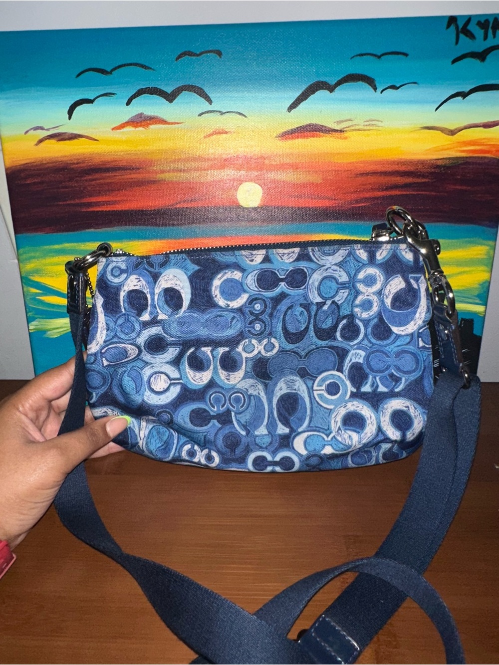 Coach Blue Signature Print Crossbody with Navy Trim - Picture 2 of 7